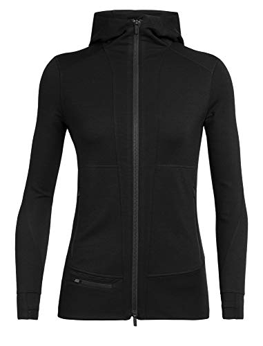 Icebreaker Merino Women's Quantum Ii Long Sleeve Zip Hood, Black, Medium