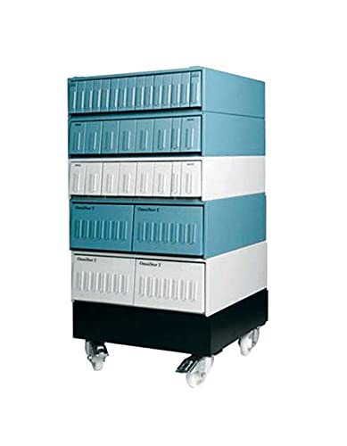 Multiple OmniStor 2 Block Storage Cabinets stacked vertically, some with a wheeled base.