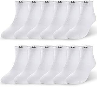 BONANGEL White Socks Men's Ankle Socks Low Cut 6 Pairs Trainer Cushion Socks Exercise, Unisex Cotton Breathable Athletic Tennis Hiking Jogging Golf Socks for Sports Business School Men Women