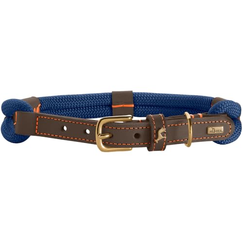 Hunter Hundehalsband Malia, Farbe: dunkelblau/Dunkelbraun, aus geschmeidigem Tau & robustem Leder, leicht, strapazierfähig, moderner & eleganter Look, frische Farben, Made in Germany, Größe: 65
