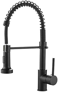 OWOFAN Kitchen Faucets Commercial Solid Brass Single Handle Single Lever Pull Down Sprayer Spring Kitchen Sink Faucet Matte Black Grifos De Cocina 9009R
