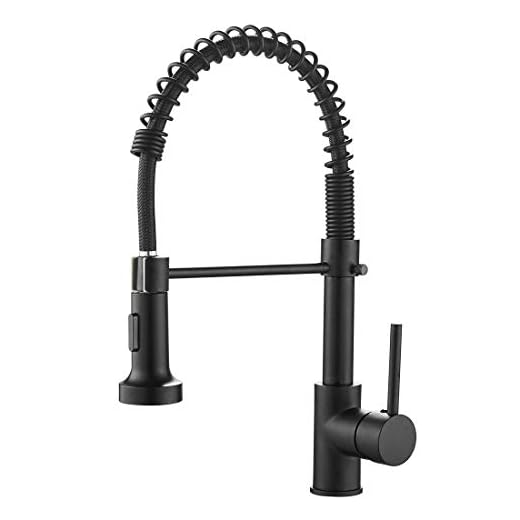 OWOFAN Kitchen Faucets Commercial Solid Brass Single Handle Single Lever Pull Down Sprayer Spring Kitchen Sink Faucet, Matte Black 9009R