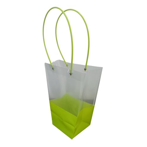 Image of Oasis Pack Of 10 Multipurpose Medium Size Waterproof Bags With Handles For Floral Arrangement - Retail ,Bulk, Florist Supply, Gift Hamper Bags For Rakhi, Birthday, Diwali, House Warming, Party Favour | 26 cm X 24cm X 12cm - Transparent Dual Color Green