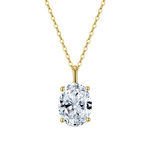 Image of Bellitia Jewelry 14K Gold Plated 925 Sterling Silver Oval Cut Gemstone Pendant Necklace for Women, Cubic Zirconia Birthstone Solitaire Anniversary Promise Necklace Set