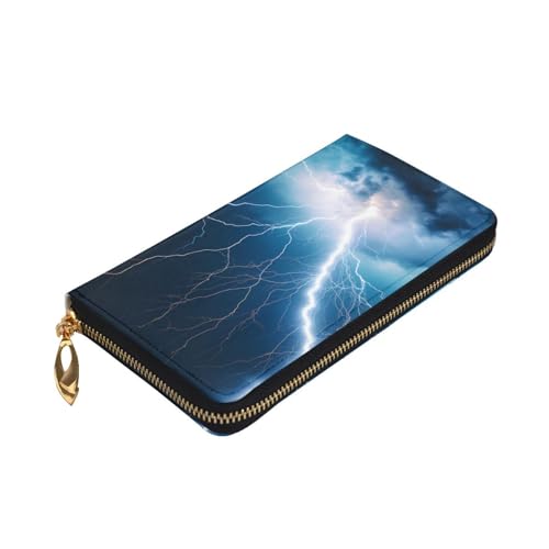Lightning Picture Leather Long Clutch Wallet for Fashionable Girls and Women - Durable, Stylish, and Functional, Black, One Size3