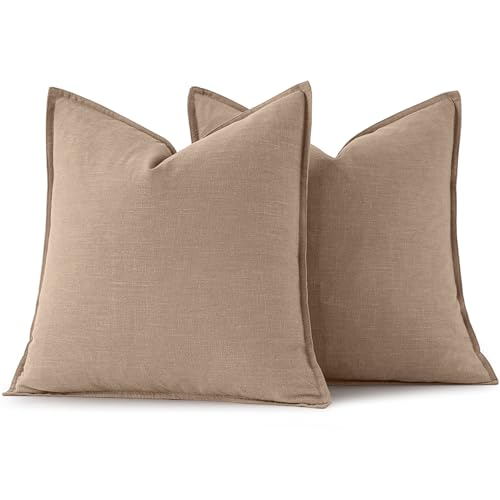 Image of MIULEE Decorative Linen Pillow Covers 20x20 Inch Camel Boho Farmhouse Neutral Couch Throw Pillows for Bed Pack of 2 Accent Modern Pillowcase Sofa Livingroom Home Decor