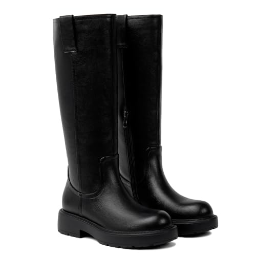 Image of VIUGJNEX Knee High Boots Women Low Heel Flat Chunky Fall Tall Riding Boots