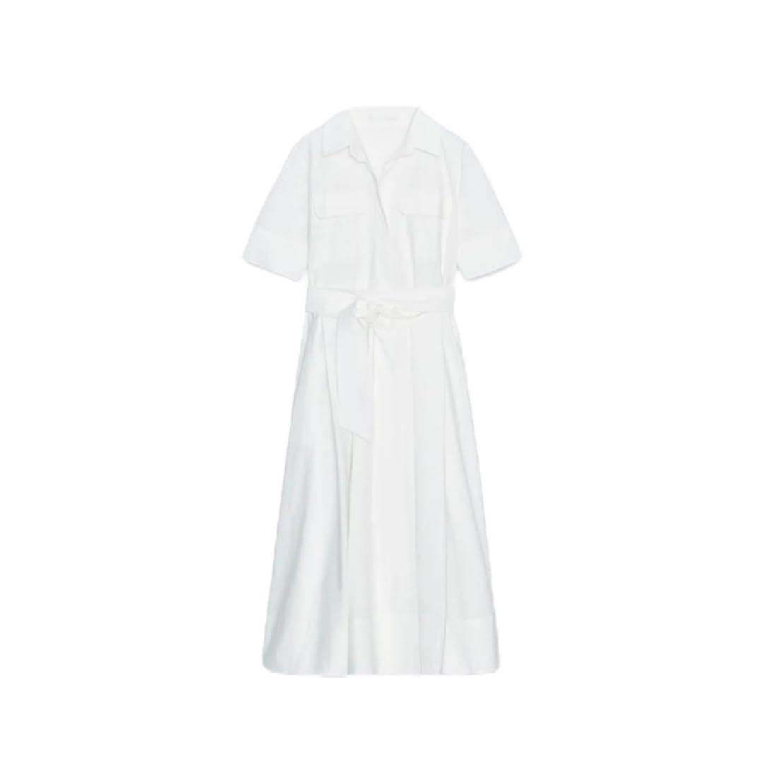 Women Belt Single Breasted Long Lapel Half Sleeve Pockets A-line Lace Up Office Robe Dresses