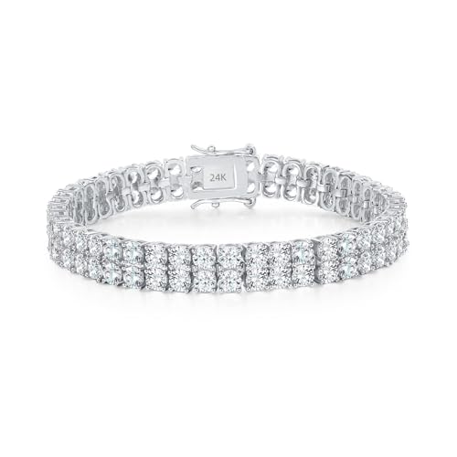 Women's Moissanite bracelet, double row tennis diamond bracelet, 24K white gold Moissanite bracelet