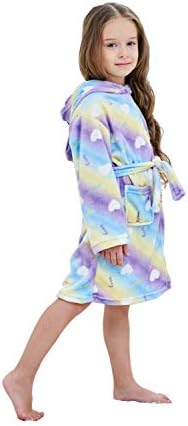 Unicorn Girls Bathrobe,Fun Soft Plush Robes Toddler Hooded Robe Nightgown Cloudy Love 4 Years Old (120)