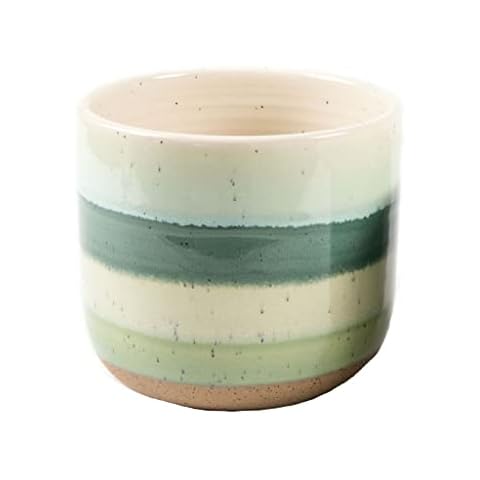 Gardenesque Indoor Plant Pot Cover | Ceramic Emerald Green Stripe Glaze | W:14cm x H:12cm Cover