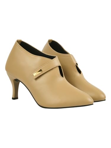 Image of Shoetopia Women's Pointed Toe Heeled Bellies - Elegant Slip-On Pumps with Strap Detail | Office Shoes
