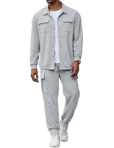 COOFANDY Mens Outfits 2 Piece Casual Track Jogging Suit, Light Grey, Medium - image 1