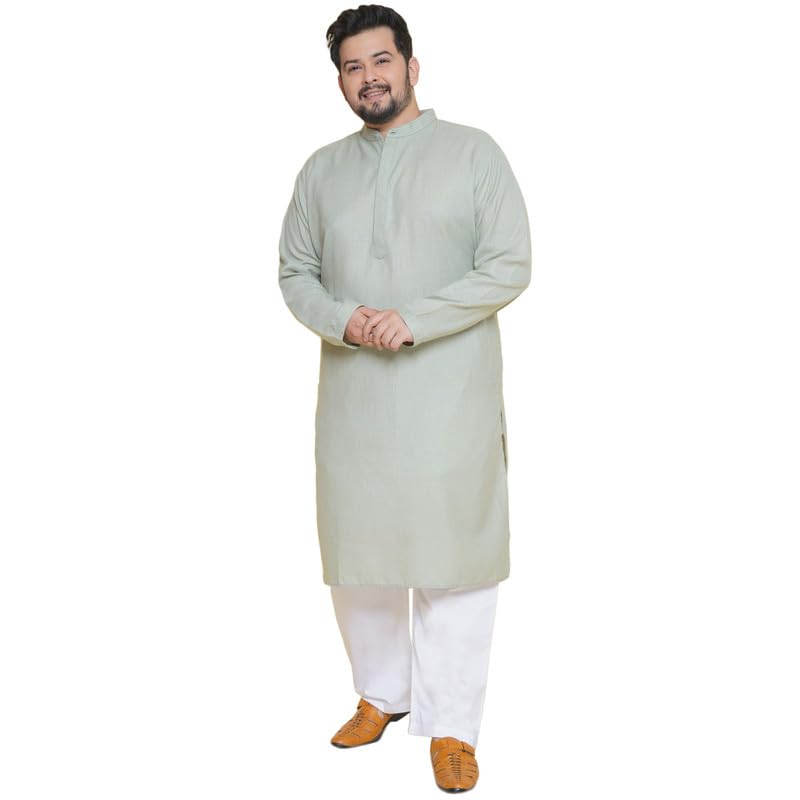 john pride Men Plus Size Green Mandarin Collar Long Sleeves Kurta Set-picture-10