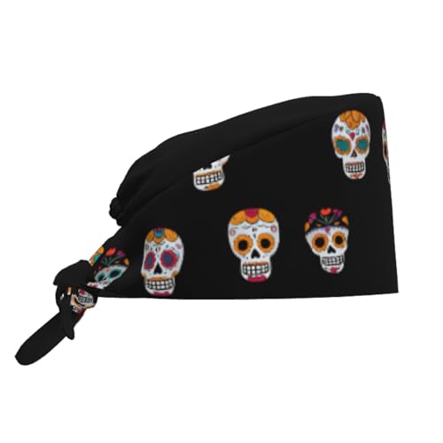 Photo de YYHWHJDE Chapeau de Travail Respirant Squelette Gang Imprimés pour Chef, Soins du Visage, Soins du Visage, Fitness Noir