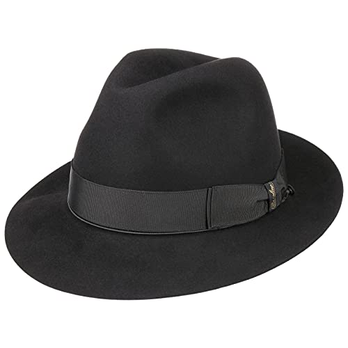 Borsalino Beaver Fur Felt Hat Women/Men Black 7 5/8