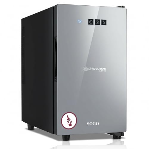 SOGO Vinoteca para 8 Botellas con Pantalla Táctil – Bodega de Vinos 23L Bajo Consumo Energético - Vinoteca Compacta para Cocinas y Salas - Nevera de Vino Silenciosa Luz LED y Termostato 8-14°CW