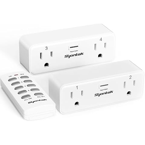 Syantek Remote Control Outlet with 2 Independent Control Sockets, Wireless Remote Light Switch Set, Remote Outlet Plug Up to 100 FT Range, FCC Certified, 15A/1875W, White (2 Outlets + 1 Remote) Cover