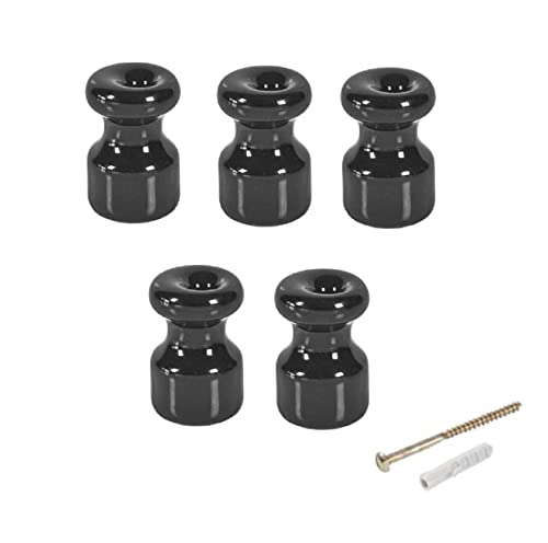 Paquete de 5 aisladores de porcelana con tornillos y accesorios para fijación. Color: blanco / negro / marrón. Dimensiones 16 x 22 mm (negro) Cover
