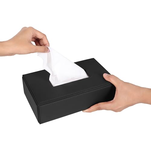 Image of V-CUBE DESIGNS Premium Vegan Leather Tissue Box Holder | Paper Napkin Holder | Sturdy Tissue Case /Cover /Dispenser /Organizer for Home /Bathroom /Office /Table /Desk /Car | Black