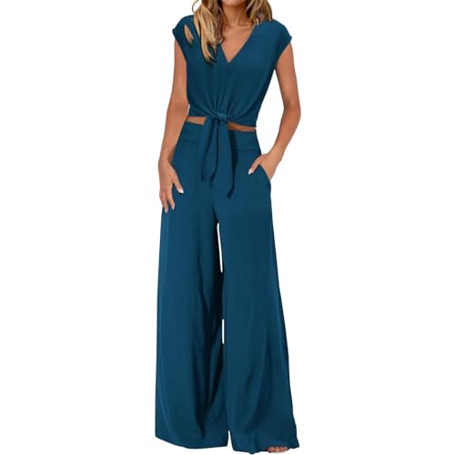 Generico Mono de mujer elegante con curvas de dos piezas con pantalones de pierna ancha sexy completos de color liso vestido de manga corta tallas grandes chándales moda formal playsuit verano para