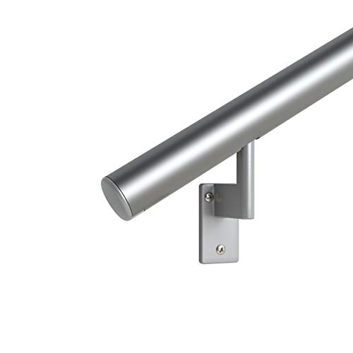 Amazon Crazy 🔥 Deals 3 ft. Handrail - Complete Kit. Silver Anodized Aluminum with 2 Silver Wall Brackets + Flush Endcaps, 1.6" Round