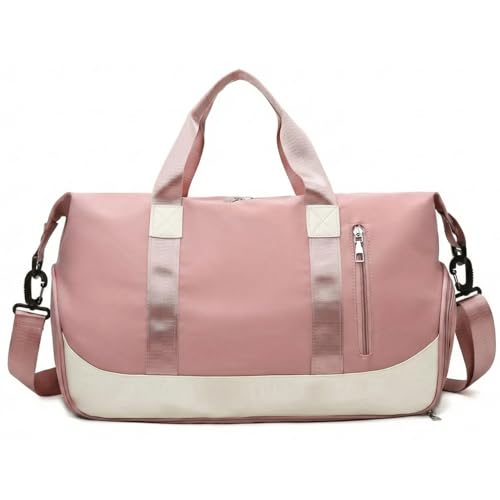 Mala de Mao Compacta de Viagem Feminina Funcional com Alca Transversal Bolsa de Viagem em Nylon Resistente com Bolso para Sapatos Ajustavel Leve e Versatil Ideal e Uso Diario (Rosa)