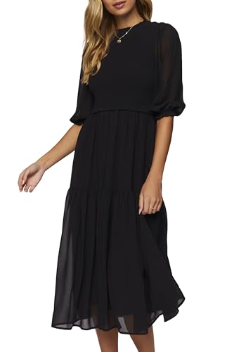 Image of Forever 21 Women's Smocked Chiffon Peasant-Sleeve Dress