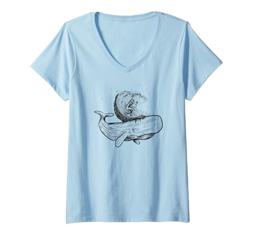 Women's SUP fancy whale Stand Up Paddle board supboard SUP V-Neck T-Shirt