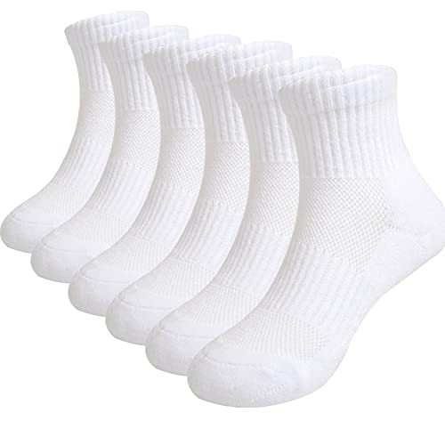 Marchare Boys & Girls Athletic Cushioned Cotton Ankle Socks - White, 5-14 Years