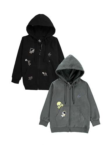 Image of KiddoPanti Boys Solid Cotton Full Sleeve Zip-Up Front Open Hooded Sweatshirt