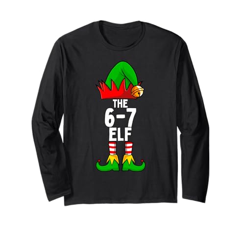 67 Meme Elf Christmas Matching Family 6-7 Brainrot 6 7 Adolescents Manche Longue