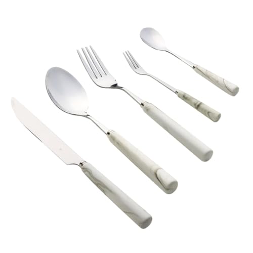 Gatuida Juego de Cubiertos de Acero Inoxidable y Cerámica Diseño Liso y Cómodo para Mesa y Viajes, Set Moderno y Elegante de 5 Piezas