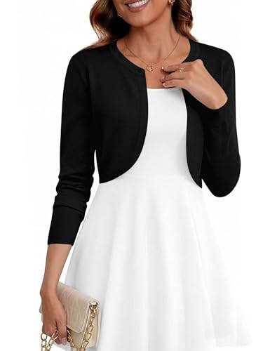 Image of Women's Cropped Cardigan Sweater Long Sleeve Knit Bolero Open Front Shrug for Dresses, S-XL