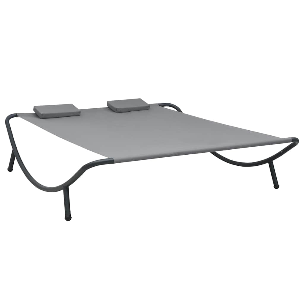 Lettino prendisole in tessuto antracite con struttura in acciaio verniciato a polvere, 200 x 173 x 45 cm, con 2 federe lavabili, regolabile, per giardino, terrazza, balcone
