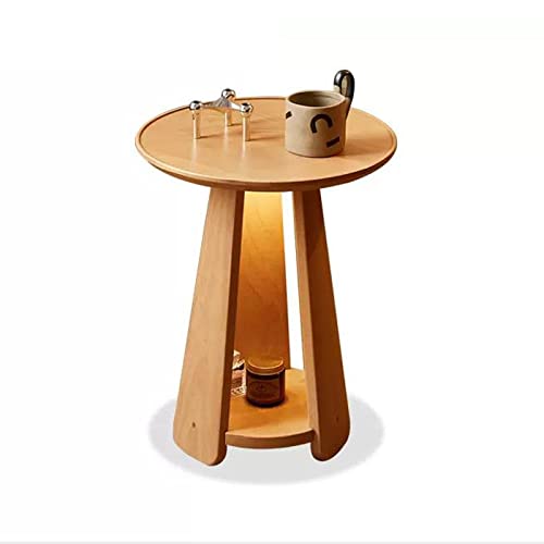Table Basse Moderne et Ronde en Bois avec Étagère de Rangement - 2