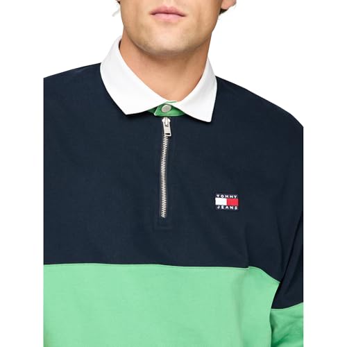 Tommy Jeans Men's Medium Weight Quarter Zip Colorblock Rugby Sweatshirt2