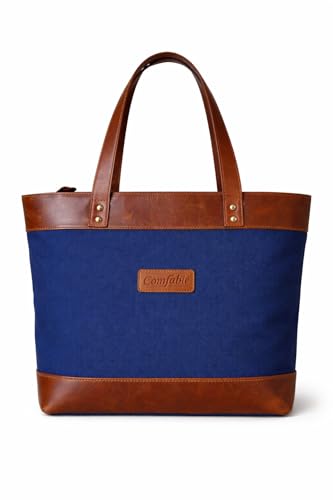 Image of Comfabie tote Bag for Women Handcrafted Women's Canvas Bag with pure Leather Shoulder Tote Bag & Handbag for Office and College | Women Office Bag for Ladies | Ladies Purse Handbag