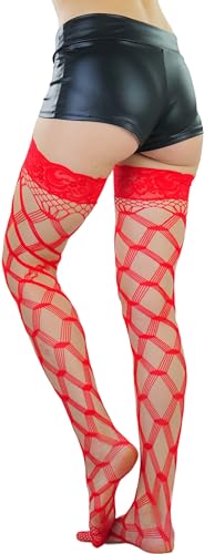 Image of ToBeInStyle Women's Multi-Strand Large Diamond Fence Net Thigh High Stockings