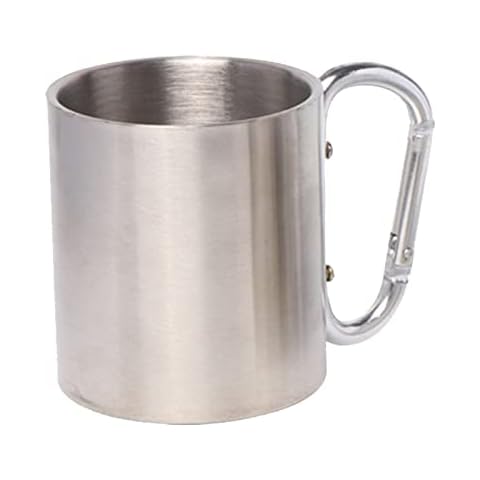 Camping Mug Stainless Steel Camping Cup with Handle Silver Double Wall Carabiner Outdoor Mug for Travel Hiking Trekking Outdoor Activities Cover