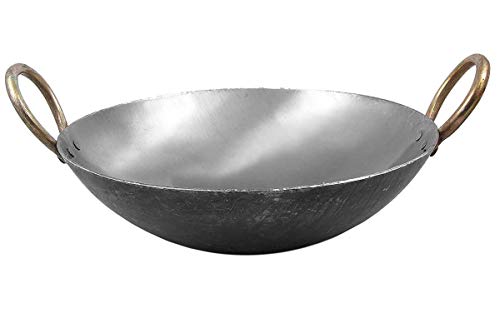 Image of Heavy Base Handmade Iron Deep Bottom Kadai Frying Pan for Cooking Iron Fry Kadhai for Kitchen with Handle - 8 Inch 20 cm 1.5 Liter
