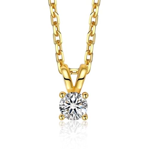 MomentWish Moissanite Solitaire Pendant Necklaces for Women Sterling Silver 0.3/0.5/1/2-Carat D Color VVS1 Clarity Mossanite Jewelry for Women 0.3ct | 4mm Yellow Gold