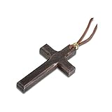 COLORFUL BLING Natural Wood Beads Cross Pendant Necklace Religious Rosary Jewelry Handmade Prayer Accessories Protection Good Luck Gifts for Women Men-A Brown