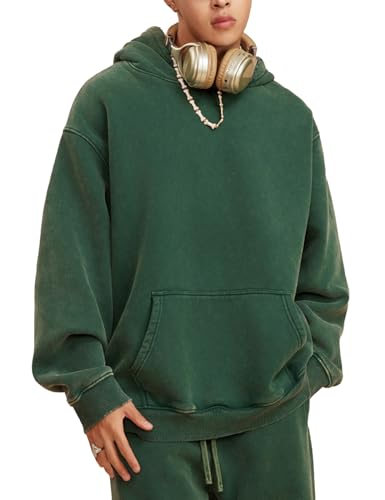 PAODIKUAI Men's Oversized Hoodie Sweatshirt Vintage Casual Wash Hooded Long Sleeve Pullover Top with Pocket Streetwear