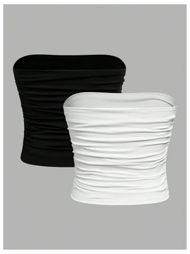 Milumia Girl's 2 Pack Tube Top Ruched Strapless Sleeveless Basic Casual Cute Bandeau Tops2