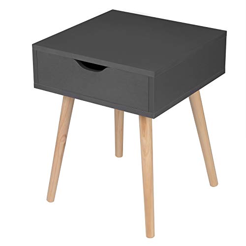 EUGAD Mesita de Noche Mesitas de Café Mesa de Centro Mesa Auxiliar con Cajón y Patas de Madera MDF 40x40x50cm Gris 0080ZZ