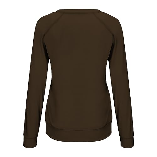 Amikadom Roupas femininas de gola redonda moletom feminino manga longa simples outono inverno roupas
