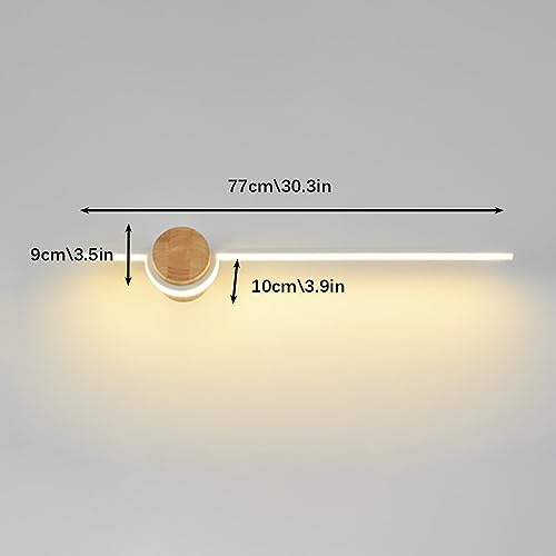 Biała liniowa lampa ścienna z drewnianą podstawą, do sypialni, salonu, łazienki i przedpokoju (77 cm)