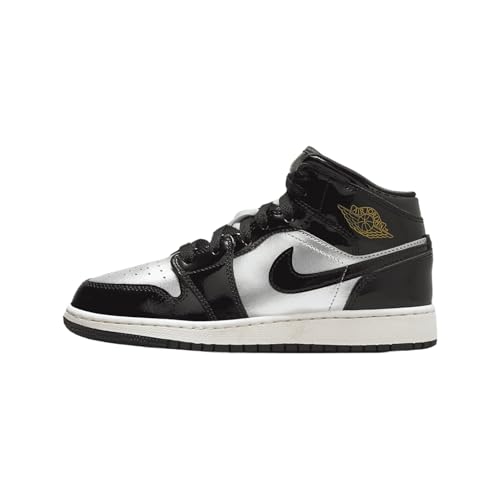 Air Jordan 1 Mid SE Big Kids' Shoes (FZ3938-001, Black/Metallic Silver/Sail/Metallic Gold) Size 5