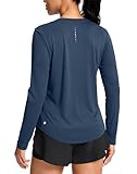 SANTINY Lightweight Long Sleeve Workout Tops for Women Breathable Yoga Gym Athletic Running Hiking Top UPF 50+ Sun Shirts (Navy_L)